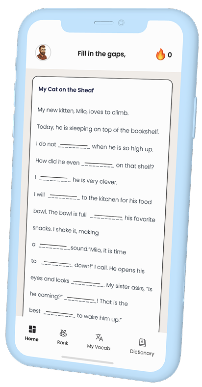 VocabMate Pro boss battle challenge with fill-in-the-blank test