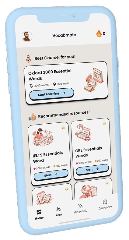 VocabMate Pro IELTS, GRE, TOEFL vocabulary exam preparation packs
